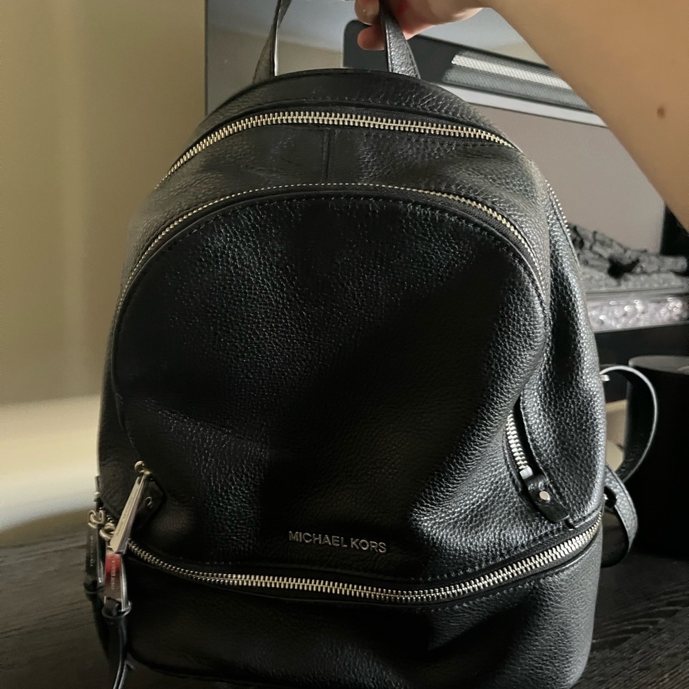 Michael Kors Rhea Black Pebbled Leather Medium Backpack